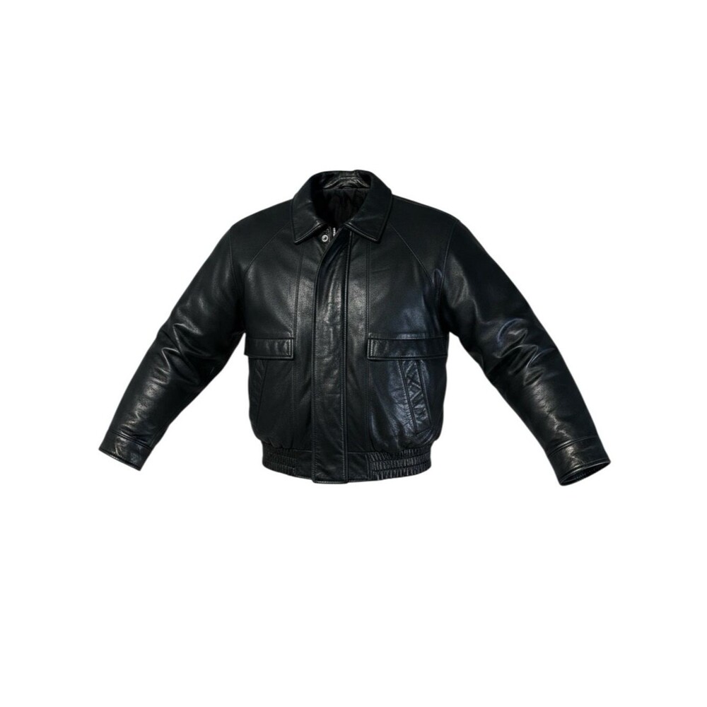 VTG London Fog Genuine Leather Bomber Jacket Black Quilted Lined Flight Coat S
